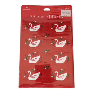 Vintage Hallmark Christmas Stickers, White Swans Green Holly, Red Envelope Seals